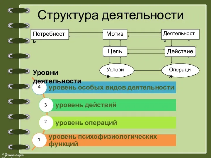 Структура деятельности 1 2 3 4 Уровни деятельности