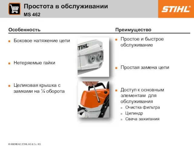 Простая замена цепи Доступ к основным элементам для обслуживания Очистка