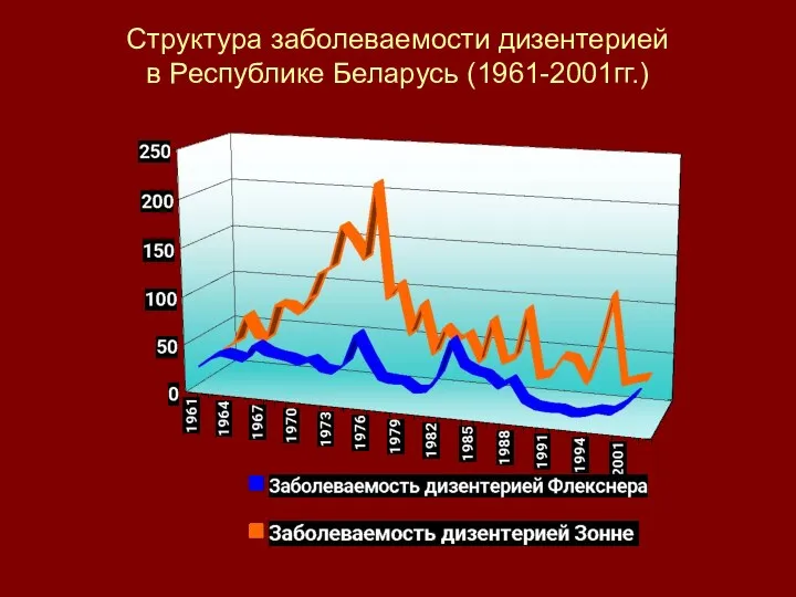 Cтруктура заболеваемости дизентерией в Республике Беларусь (1961-2001гг.)
