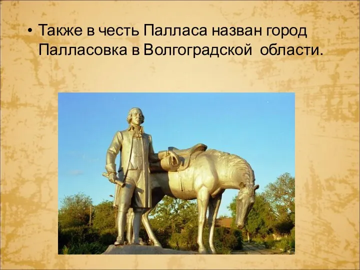 Также в честь Палласа назван город Палласовка в Волгоградской области.