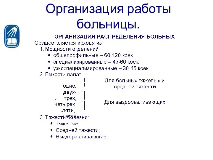 Организация работы больницы.