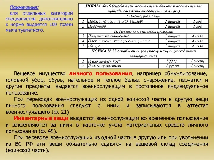 Примечание: для отдельных категорий специалистов дополнительно к норме выдается 100