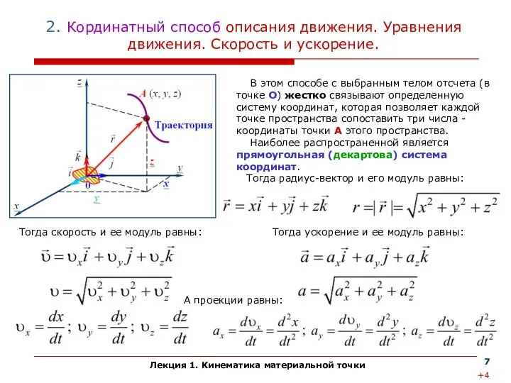 Лекция 1. Кинематика материальной точки В этом способе с выбранным