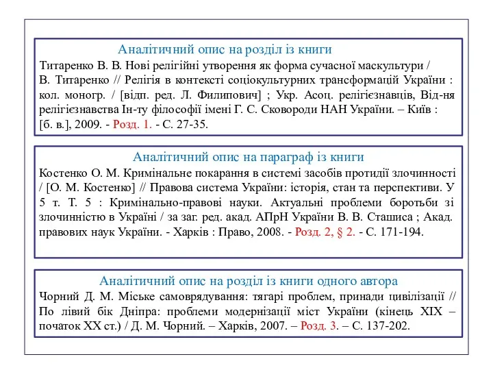 Аналітичний опис на розділ із книги Титаренко В. В. Нові