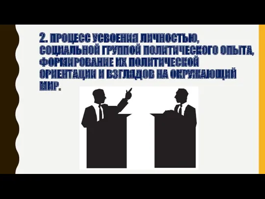 2. ПРОЦЕСС УСВОЕНИЯ ЛИЧНОСТЬЮ, СОЦИАЛЬНОЙ ГРУППОЙ ПОЛИТИЧЕСКОГО ОПЫТА, ФОРМИРОВАНИЕ ИХ