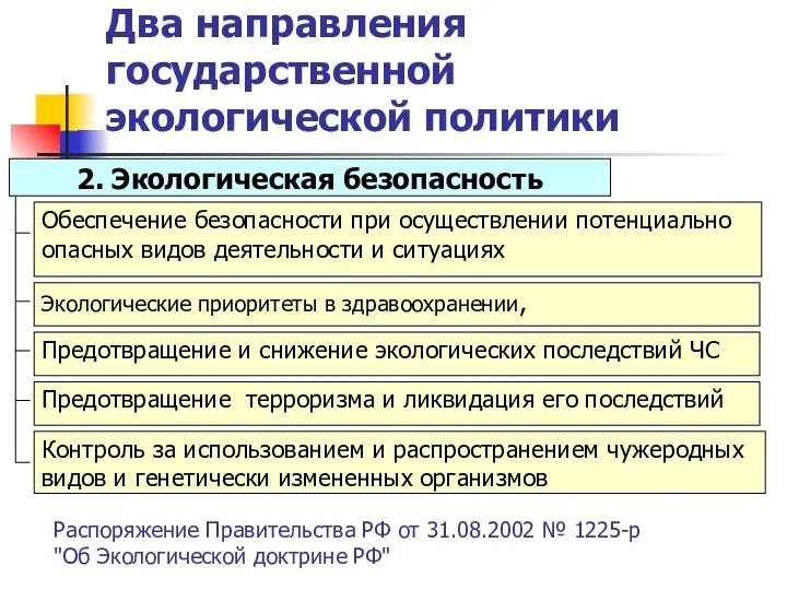 Два направления государственной экологической политики Распоряжение Правительства РФ от 31.08.2002