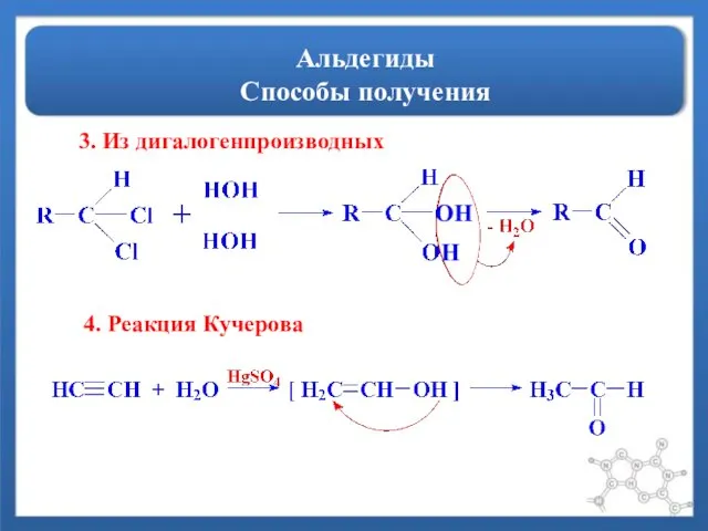 Альдегиды Способы получения 3. Из дигалогенпроизводных 4. Реакция Кучерова