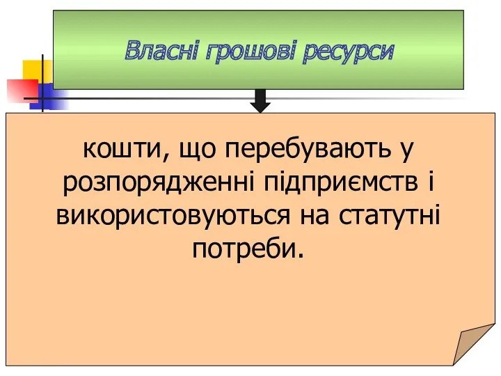 Власні грошові ресурси кошти, що перебувають у розпорядженні підприємств і використовуються на статутні потреби.