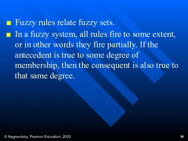 Fuzzy rules relate fuzzy sets. In a fuzzy system, all