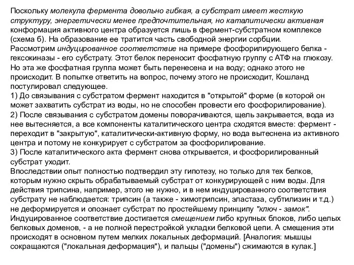 Поскольку молекула фермента довольно гибкая, а субстрат имеет жесткую структуру,