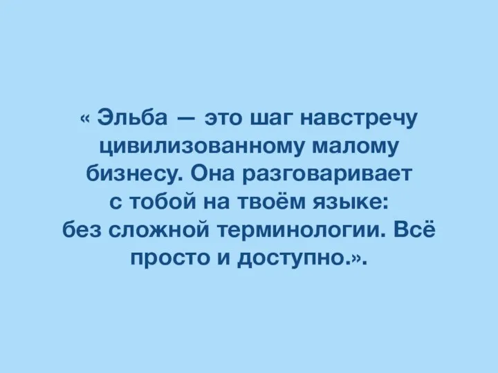 « Эльба — это шаг навстречу цивилизованному малому бизнесу. Она