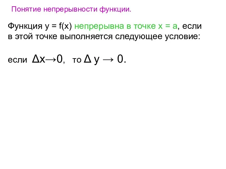 Понятие непрерывности функции. Функция у = f(х) непрерывна в точке