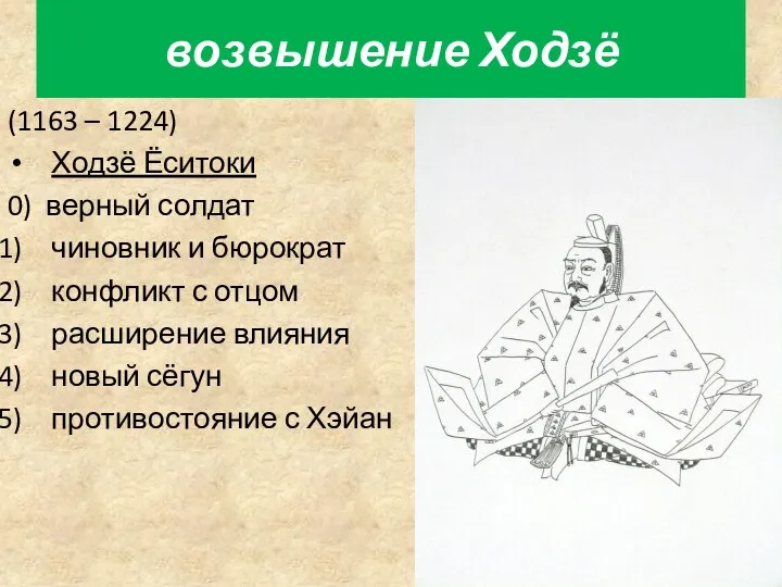 возвышение Ходзё (1163 – 1224) Ходзё Ёситоки 0) верный солдат чиновник и бюрократ