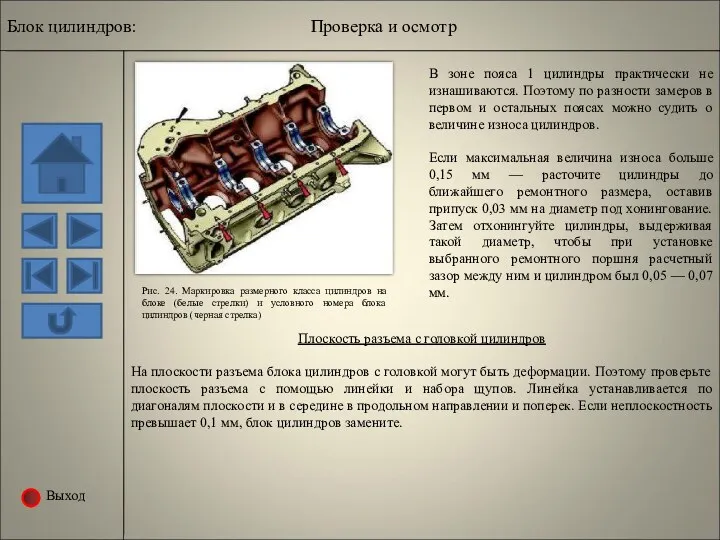 Выход Рис. 24. Маркировка размерного класса цилиндров на блоке (белые