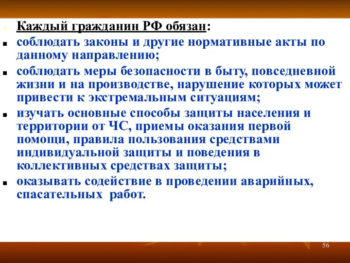 Каждый гражданин РФ обязан: соблюдать законы и другие нормативные акты