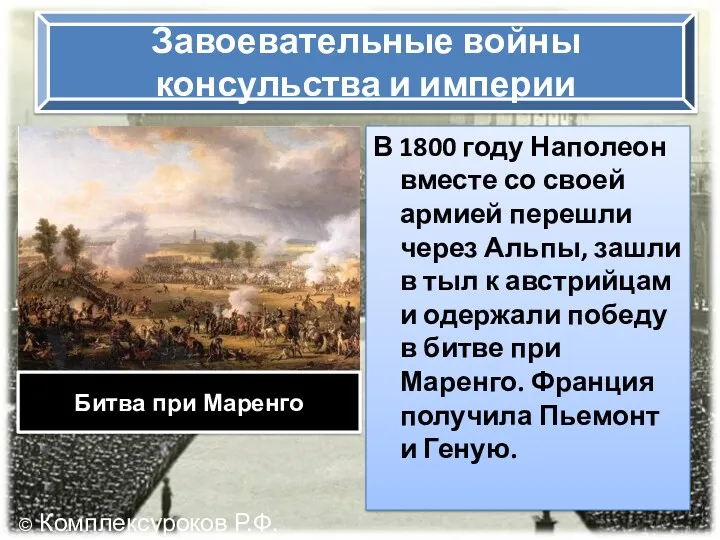 Завоевательные войны консульства и империи В 1800 году Наполеон вместе