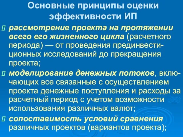 Основные принципы оценки эффективности ИП рассмотрение проекта на протяжении всего