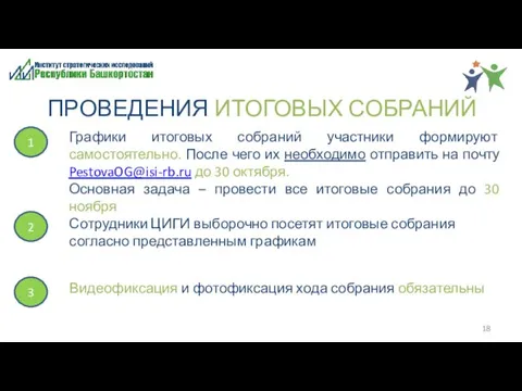 ПРОВЕДЕНИЯ ИТОГОВЫХ СОБРАНИЙ Сотрудники ЦИГИ выборочно посетят итоговые собрания согласно