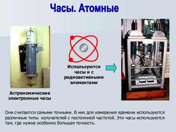 Часы. Атомные Они считаются самыми точными. В них для измерения