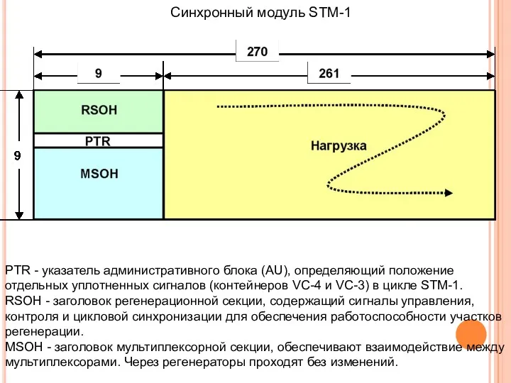 Синхронный модуль STM-1 PTR - указатель административного блока (AU), определяющий