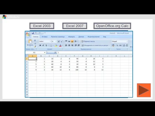 OpenOffice.org Calc Excel 2007 Excel 2003