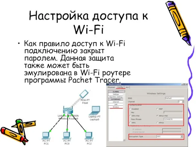 Настройка доступа к Wi-Fi Как правило доступ к Wi-Fi подключению