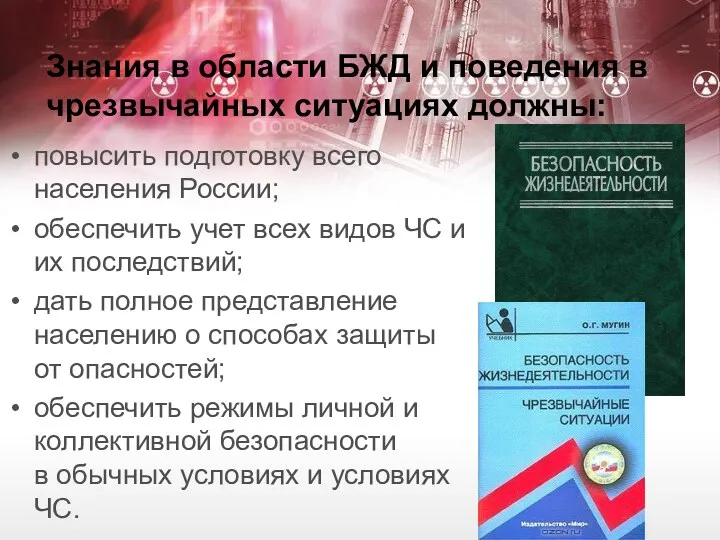 Знания в области БЖД и поведения в чрезвычайных ситуациях должны: