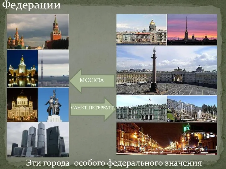 Крупнейшие города Российской Федерации МОСКВА САНКТ-ПЕТЕРБУРГ Эти города особого федерального значения