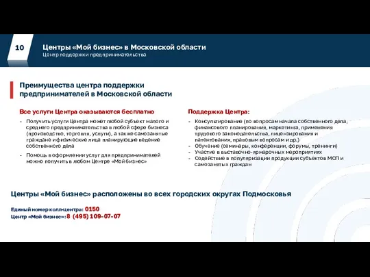 Центры «Мой бизнес» в Московской области Центр поддержки предпринимательства 10