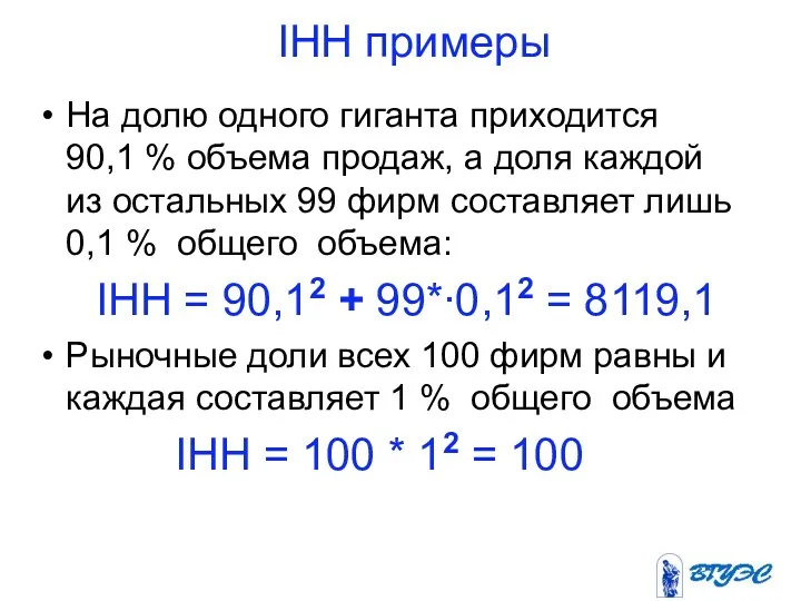 IHH примеры На долю одного гиганта приходится 90,1 % объема