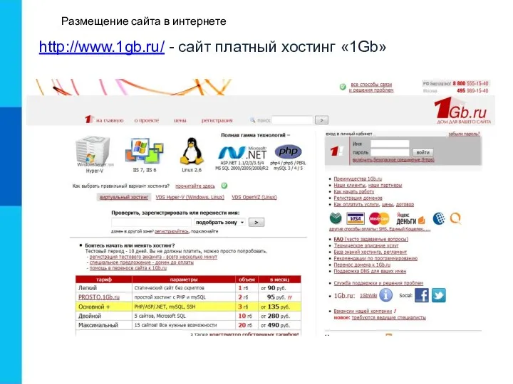 Размещение сайта в интернете http://www.1gb.ru/ - сайт платный хостинг «1Gb»