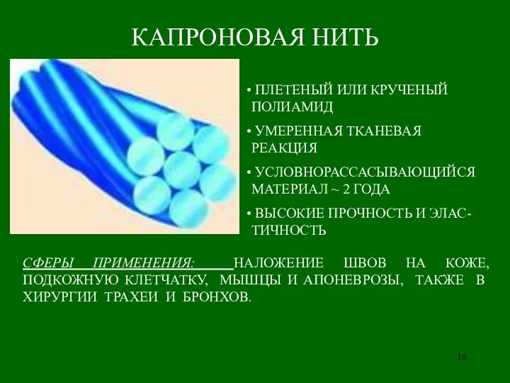 КАПРОНОВАЯ НИТЬ ПЛЕТЕНЫЙ ИЛИ КРУЧЕНЫЙ ПОЛИАМИД УМЕРЕННАЯ ТКАНЕВАЯ РЕАКЦИЯ УСЛОВНОРАССАСЫВАЮЩИЙСЯ