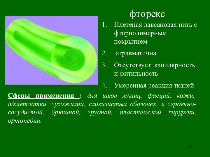 фторекс Плетеная лавсановая нить с фторполимерным покрытием атравматична Отсутствует капилярность