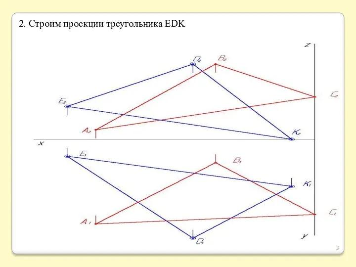 2. Строим проекции треугольника EDK
