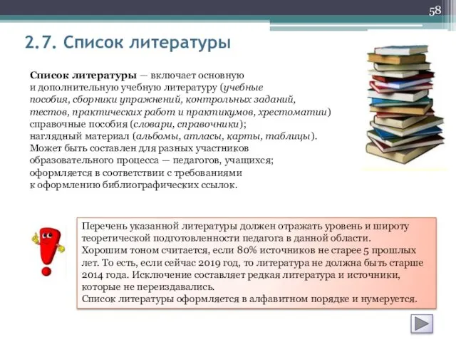 2.7. Список литературы Список литературы — включает основную и дополнительную