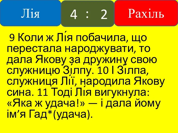 9 Коли ж Лı́я побачила, що перестала народжувати, то дала