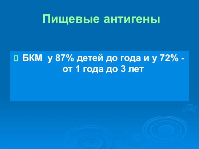 Пищевые антигены БКМ у 87% детей до года и у