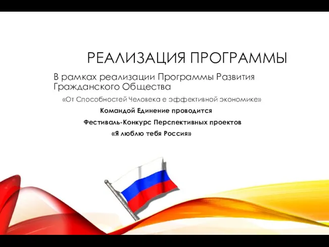 РЕАЛИЗАЦИЯ ПРОГРАММЫ В рамках реализации Программы Развития Гражданского Общества «От Способностей Человека е