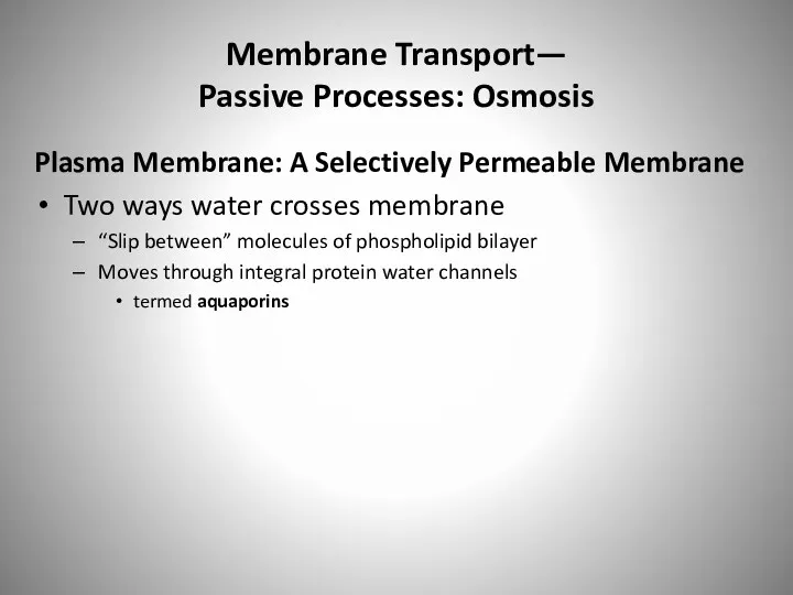 Membrane Transport— Passive Processes: Osmosis Plasma Membrane: A Selectively Permeable