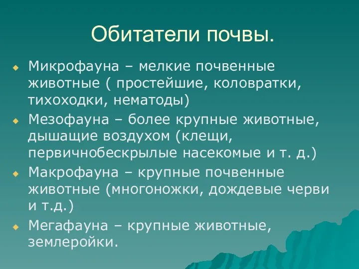 Обитатели почвы. Микрофауна – мелкие почвенные животные ( простейшие, коловратки,