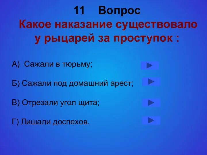 11 Вопрос Какое наказание существовало у рыцарей за проступок :