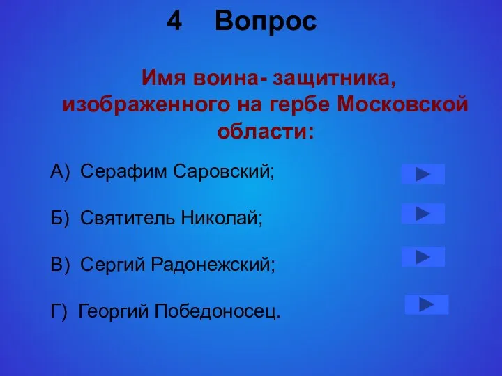 Вопрос Имя воина- защитника, изображенного на гербе Московской области: А)