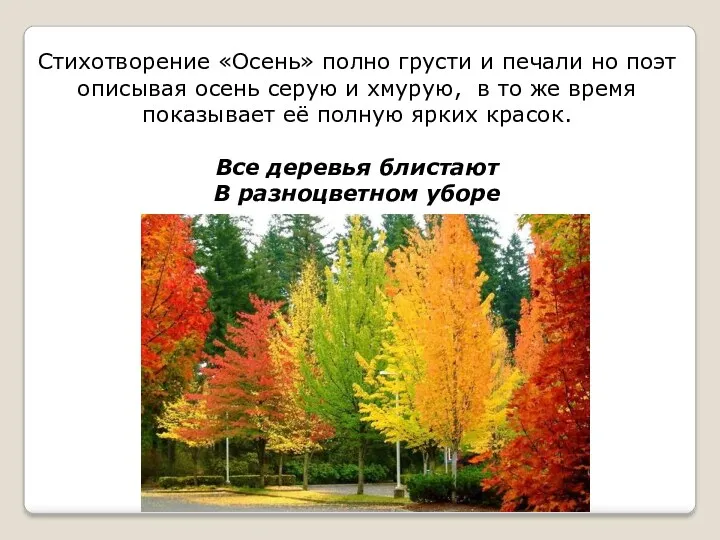 Стихотворение «Осень» полно грусти и печали но поэт описывая осень серую и хмурую,