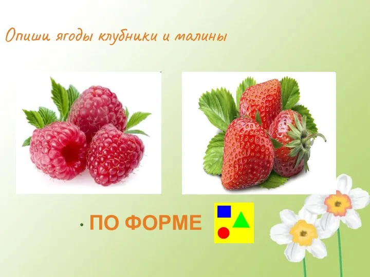 Опиши ягоды клубники и малины ПО ФОРМЕ
