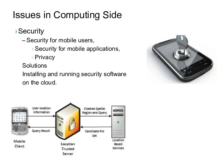 Issues in Computing Side Security Security for mobile users, Security
