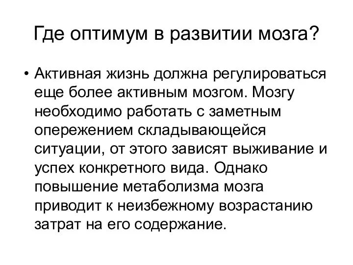 Где оптимум в развитии мозга? Активная жизнь должна регулироваться еще