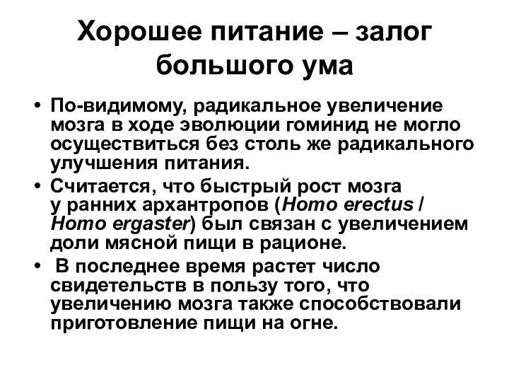 Хорошее питание – залог большого ума По-видимому, радикальное увеличение мозга