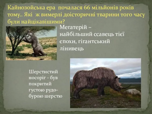 Кайнозойська ера почалася 66 мільйонів років тому.. Які ж вимерлі