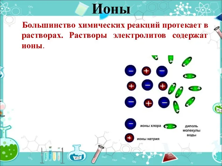 Большинство химических реакций протекает в растворах. Растворы электролитов содержат ионы. Ионы