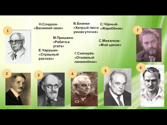 Н.Сладков- «Весенний звон» В.Бианки- «Хитрый лис и умная уточка» С.Чёрный-